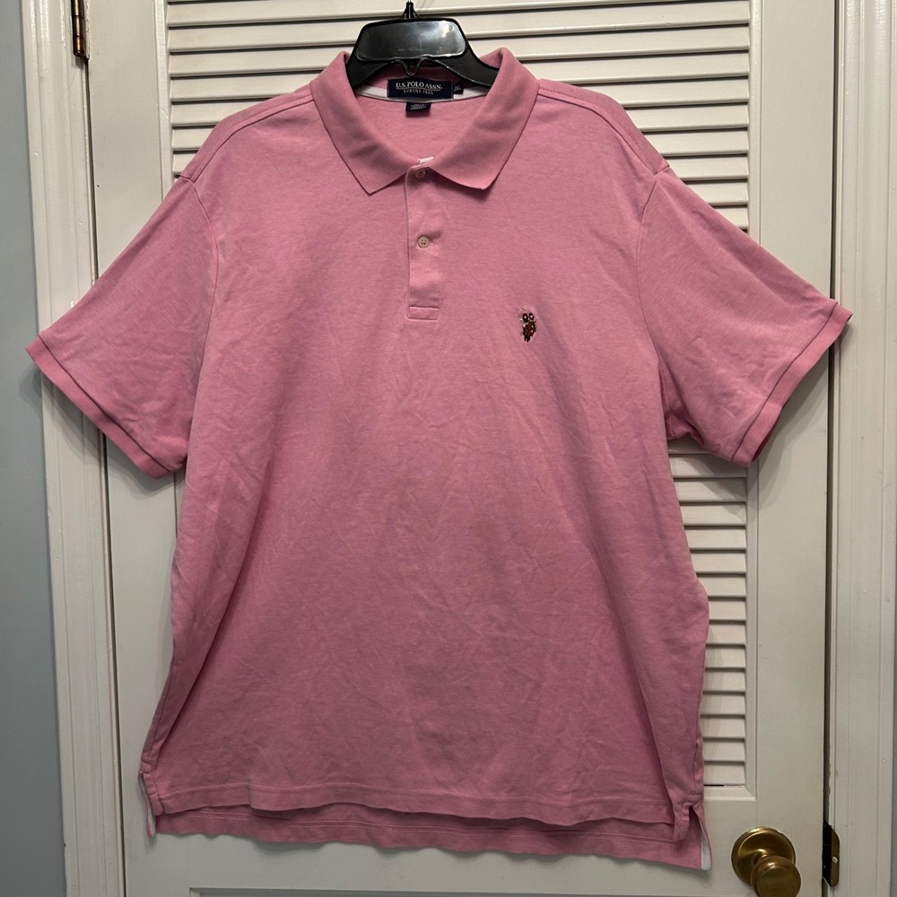 U.S. Polo Assn. Luxury Feel Pink Polo Shirt Mens 2XL Casual‎ Classic